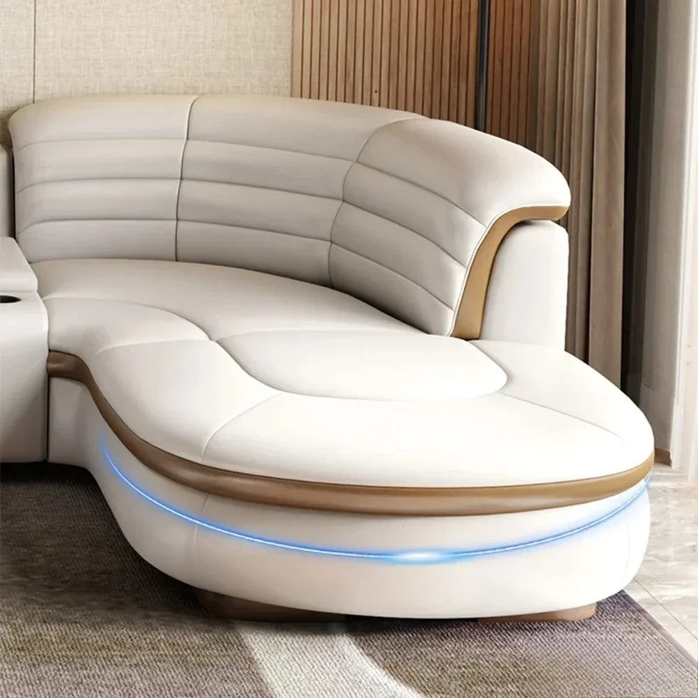 Luxuriöse L-förmige Sektionssofas aus echtem Leder mit USB- und Bluetooth-Lautsprecher – MINGDIBAO Wohnzimmer Italienische Ledersofas