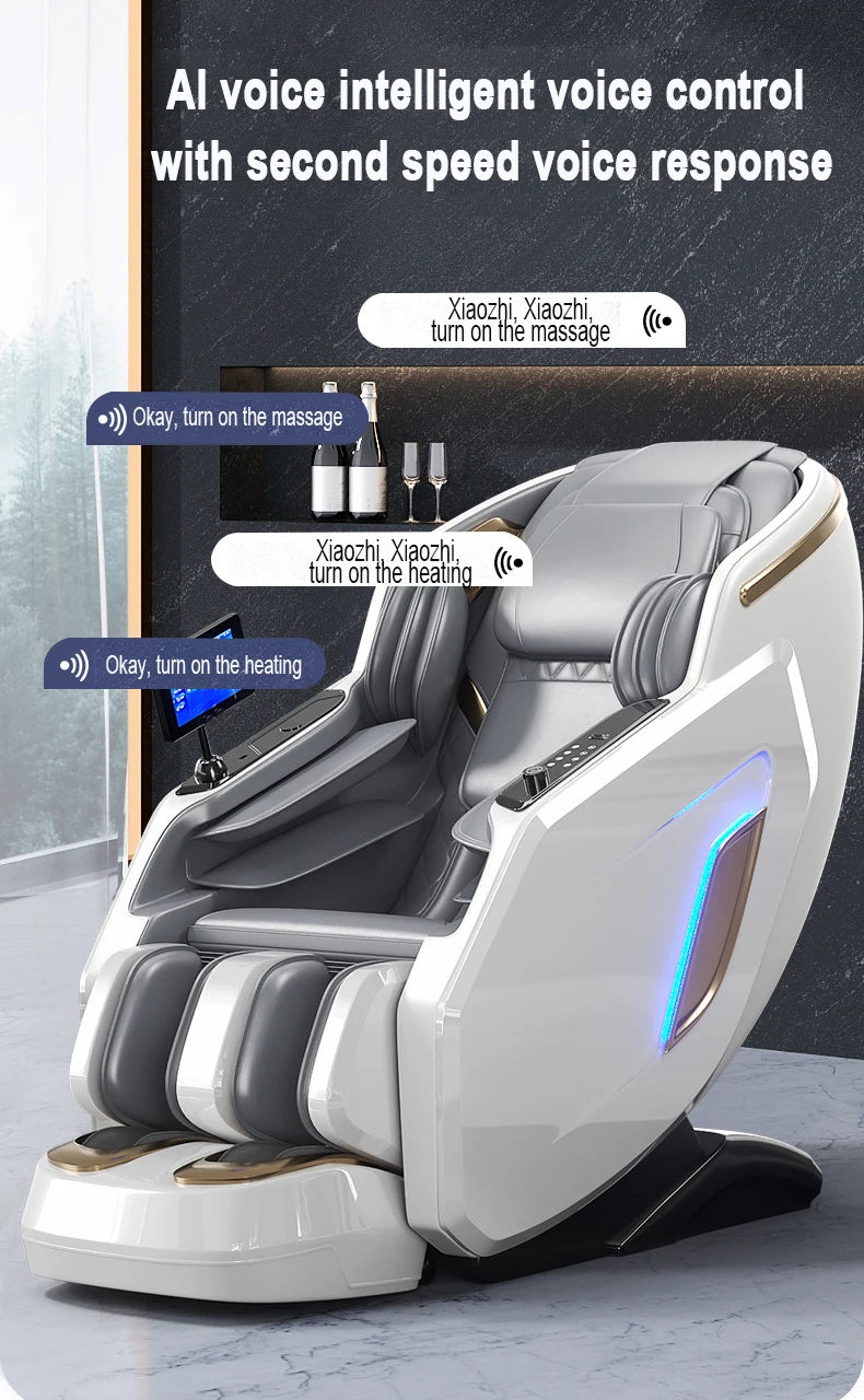 Ergonomischer Zero-Gravity-Massagesessel, Shiatsu-Technologie, Ganzkörper-Airbags, Fußrollen, Wadenkneten, Bluetooth, Wohnkomfort
