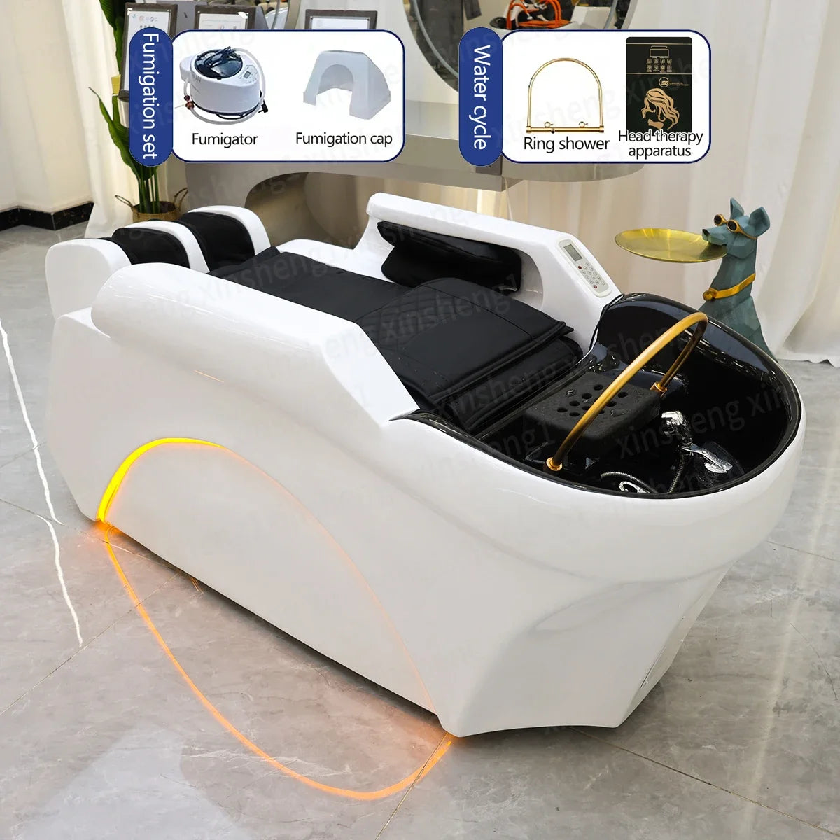 XinSheng Professionelles elektrisches Massagebett Kopf-SPA-Salon-Massagetisch Haarwasch-Räucherbetten Friseursalon Intelligente Möbel