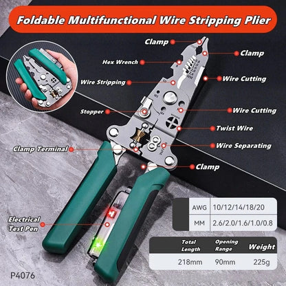 Multifunctional Wire Stripper &amp; Electrical Test Pen – Foldable Cable Cutter &amp; Crimper Tool