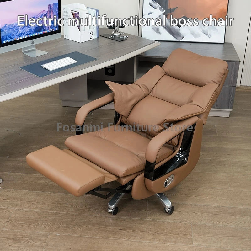 Elektrischer bequemer Bürostuhl für Chefs und Führungskräfte aus Leder, Liegestuhl, weiche Heimbürostühle, ergonomischer Gaming-Schreibtisch-Drehstuhl