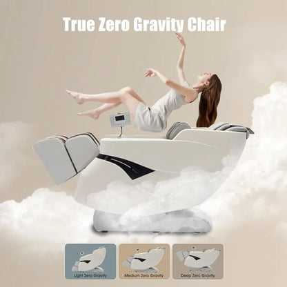 Ganzkörper-Massagesessel, SL-Track Zero-Gravity-Massagesessel mit Heizung, Bluetooth-Lautsprecher, KI-Sprachsteuerung, Weiß