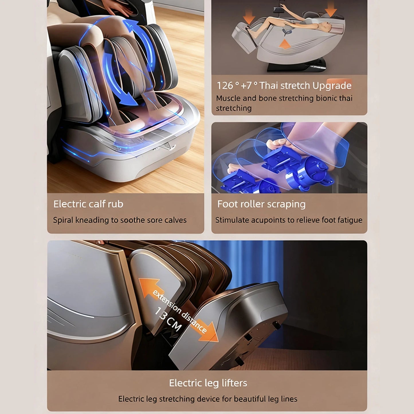 3 Jahre Garantie Elektrischer Massagesessel Intelligente Sprachsteuerung Kneten 6D+6D Dual Core Ganzkörperairbag Zuhause 3D Thai Stretch