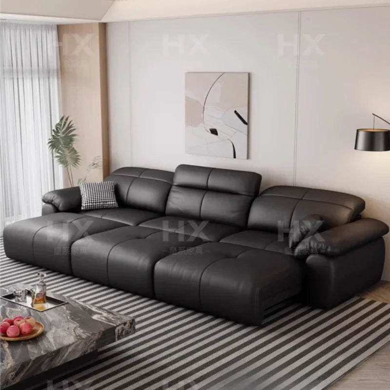 Genuine Leather Black Sofa Recliner Sectional Sleep Luxury Designer Sofa Daybed Modern Divano Soggiorno Couches Furniture