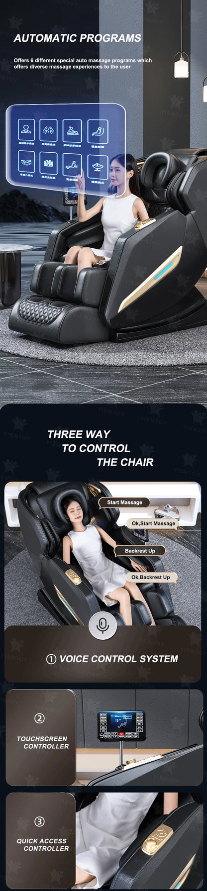 KI-gesteuerter intelligenter Massagesessel Schwerelosigkeit Geräuschloser Betrieb Lendenwirbelstütze Ergonomisches Design Ganzkörper-Massagesessel