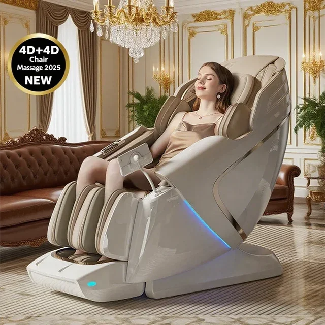 New 4D+4D Massage Chair Full Body Daul Core Zero Gravity Sl-Track Shiatsu Massage Chair with Heat Body Scan Health Check Stretch