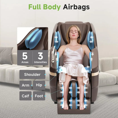Massagesessel für den ganzen Körper, Shiatsu-Massagesessel mit Schwerelosigkeitsfunktion, Fußmassage, Bluetooth, großer Bildschirm