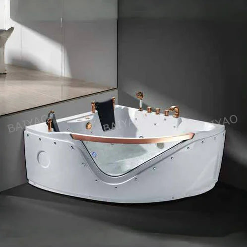 Premium Triangular Acrylic 2-Person Massage Bathtub With Enhanced Hydrotherapy Jets And Chromotherapy Lighting