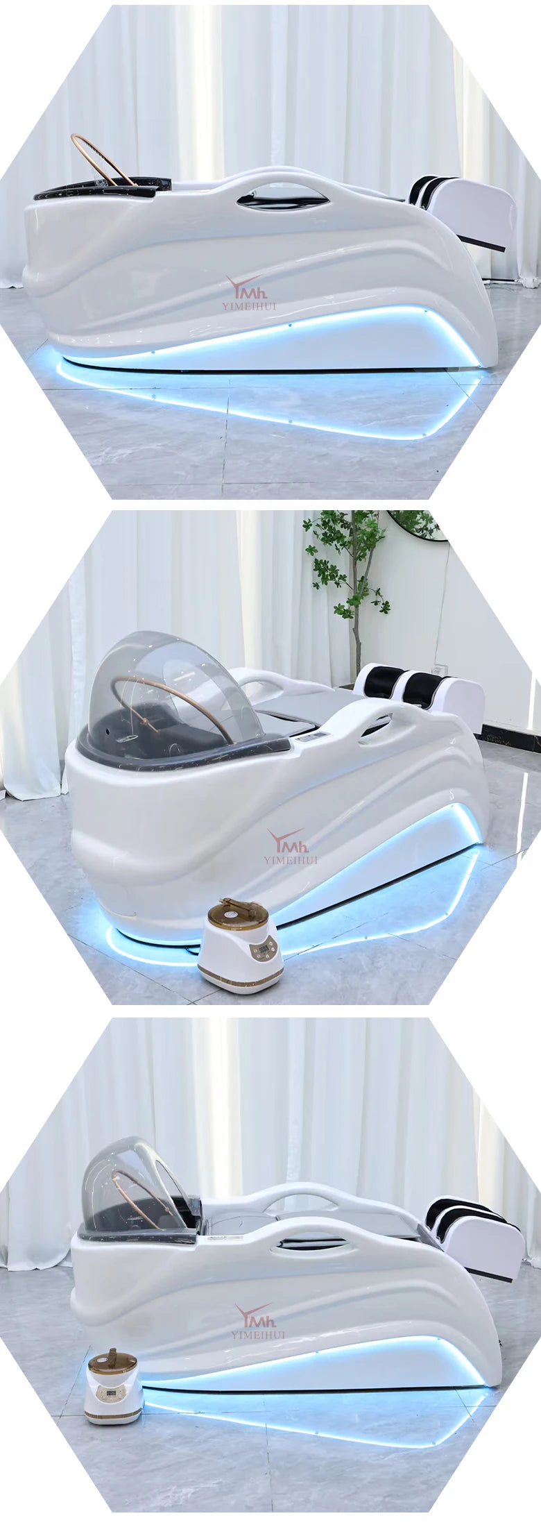 Weißer Fiberglas-Headspa-Tisch elektrische Massage Shampoo-Liege mit Wasserkreislauf