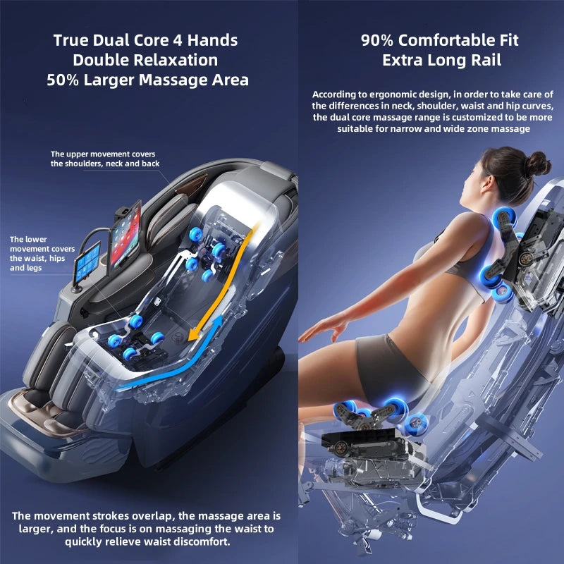 4D Smart Sensory Dual-Movement-SL-Track-Massagesessel, Thai-Stretch, elektrische Beinauflage, Liegesofa, Zero Gravity, Home-Office-Sessel