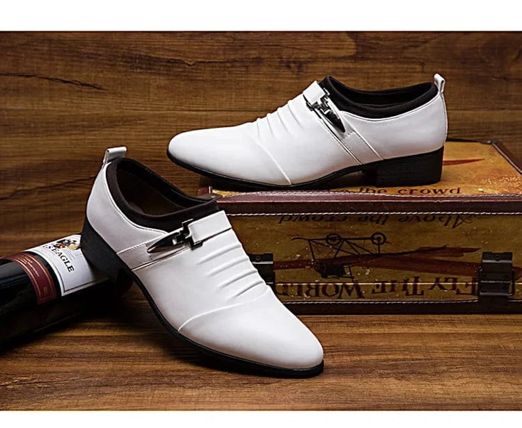 Herren-Business-Slipper aus weißem Leder mit spitzer Zehenpartie (Größen 38–48)