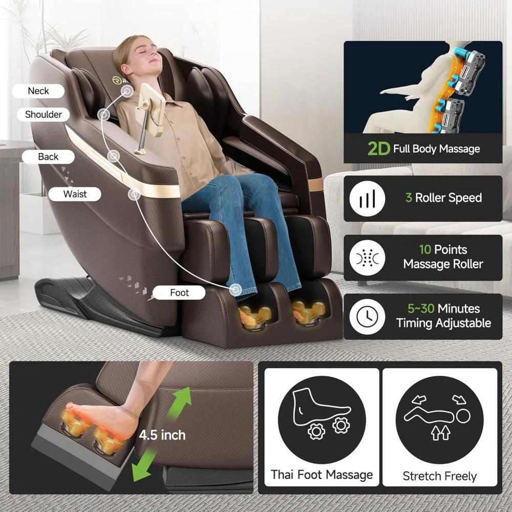 Massagesessel für den ganzen Körper, Shiatsu-Massagesessel mit Schwerelosigkeitsfunktion, Fußmassage, Bluetooth, großer Bildschirm