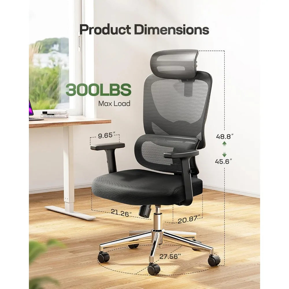 Ergonomischer Gaming-Bürostuhl mit verstellbarer Lordosenstütze, atmungsaktiver Netzbespannung und Wippfunktion – Schwarz