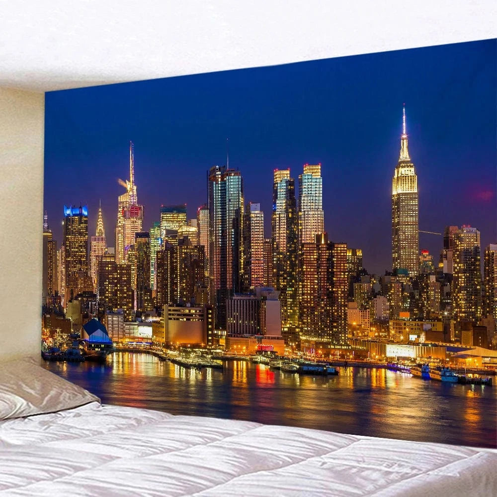 New York City Night View Tapestry – Boho Wall Hanging &amp; Home Decor