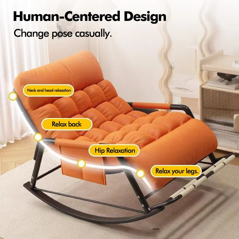 Living Room Reclining Rocking Chair Soft Removable Cushion Lounge Chair with Foldable Footrest Modern Home Office Relaxing Chair