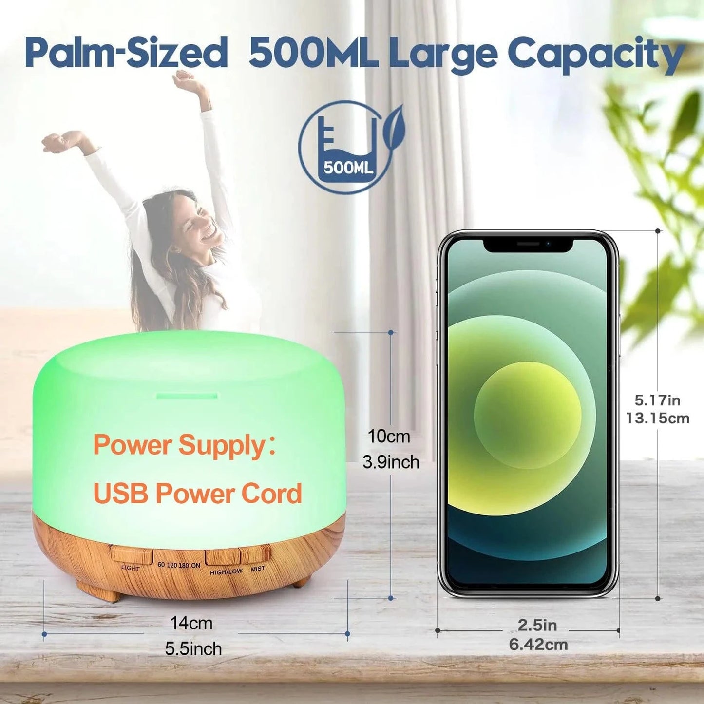500ML Essential Oil Diffuser & Humidifier – Ultrasonic Diffuser with Auto Shut-Off