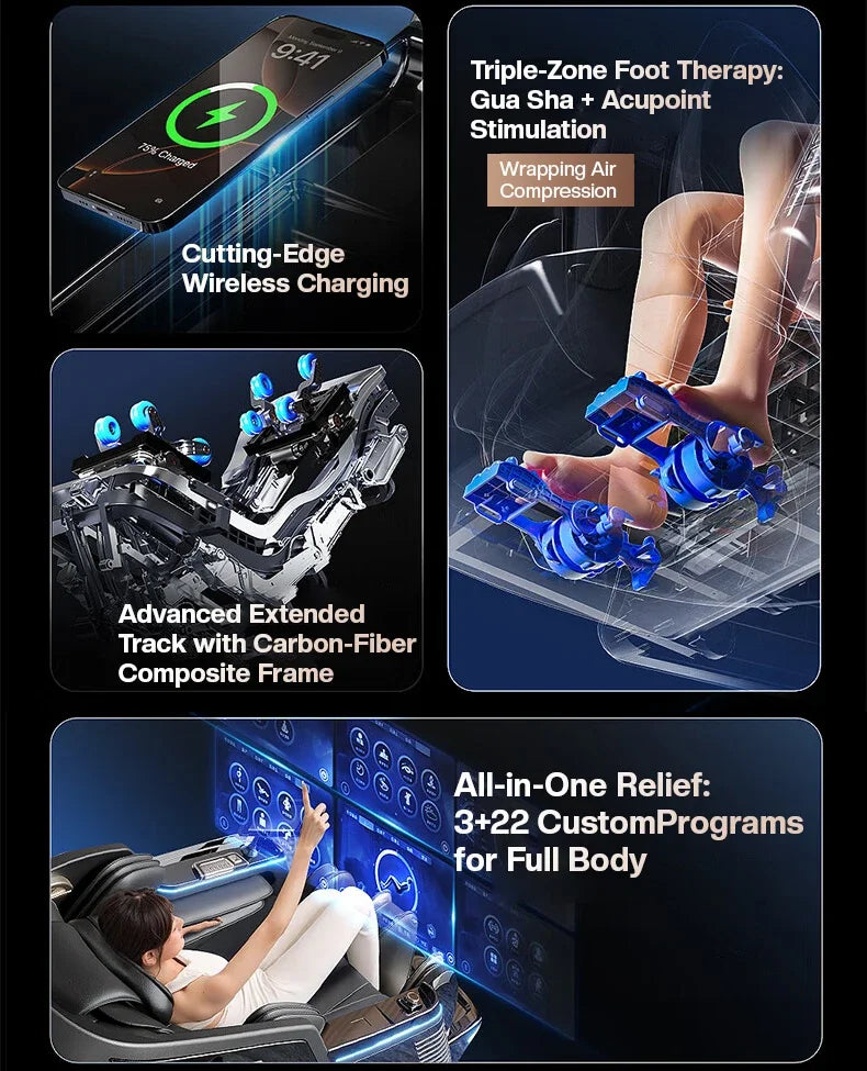4D+3D-Massagesessel Ganzkörper-Massagesessel mit Schwerelosigkeitsfunktion, SL-Track, Shiatsu-Massage, Bodyscan, Fußrollen, Dehnfunktion, Heizfunktion