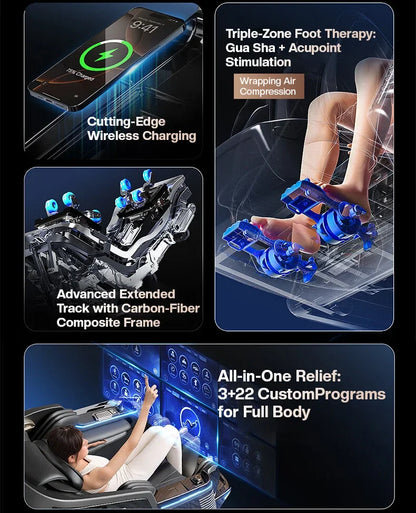 4D+3D-Massagesessel Ganzkörper-Massagesessel mit Schwerelosigkeitsfunktion, SL-Track, Shiatsu-Massage, Bodyscan, Fußrollen, Dehnfunktion, Heizfunktion