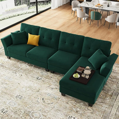 L-förmiges Sofa 4-Sitzer Sofa mit Récamiere L-förmige Sofas Umwandelbares Sektionssofa (Dunkelgrün, L-förmiges Sofa)