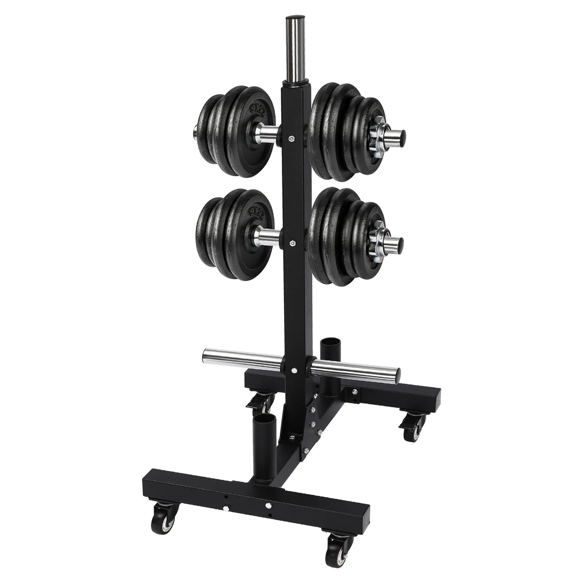Gym at Home Fitness Barbell Storage Rack Metal Steel Weight Plate Rack W Wheels