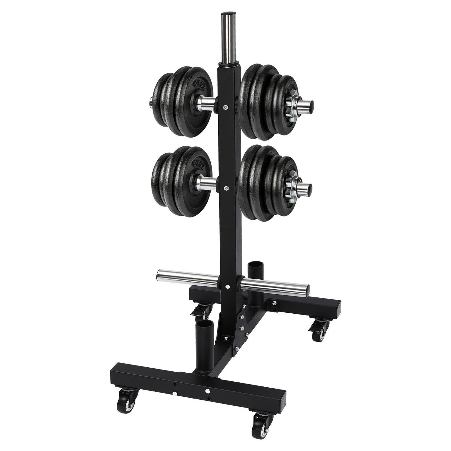 Gym at Home Fitness Barbell Storage Rack Metal Steel Weight Plate Rack W Wheels