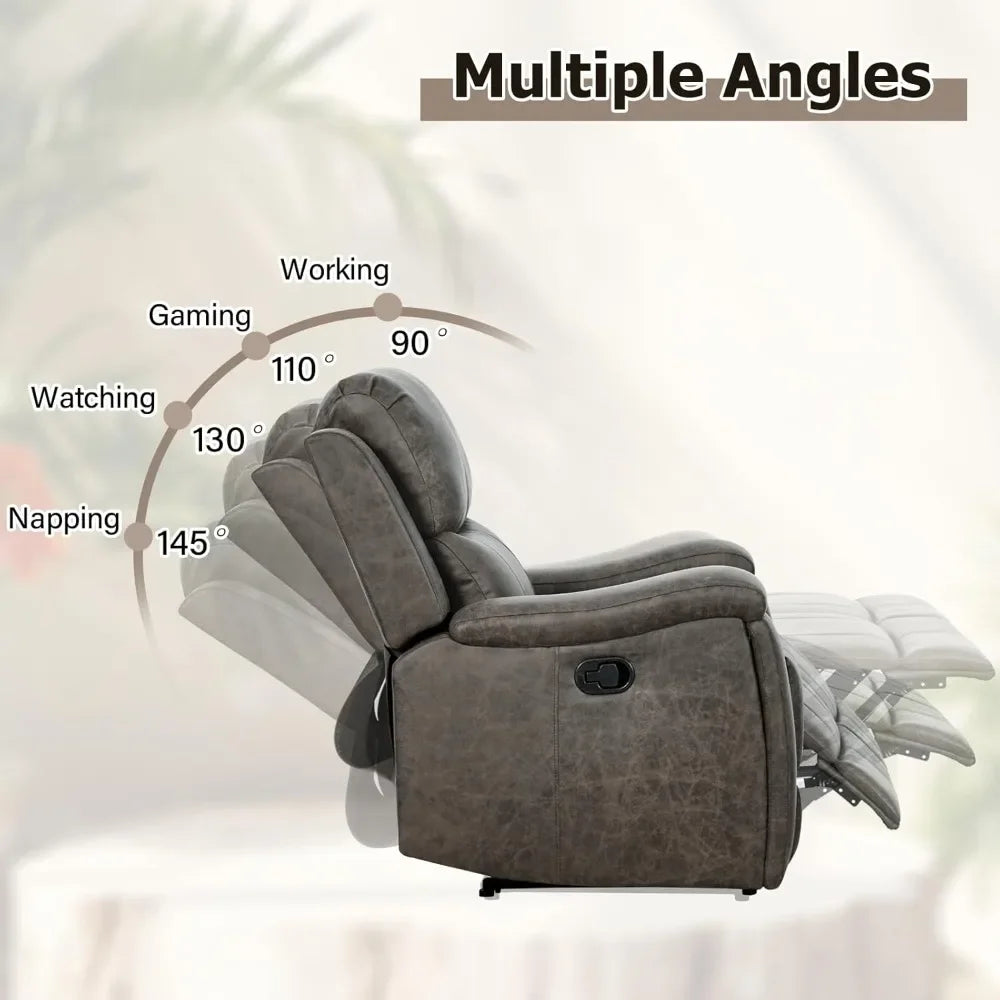 Leather Recliner Chair, Classic and Traditional Manual Recliner Chair with Overstuffed Arms and Back, Manual Single Sofa with Pa