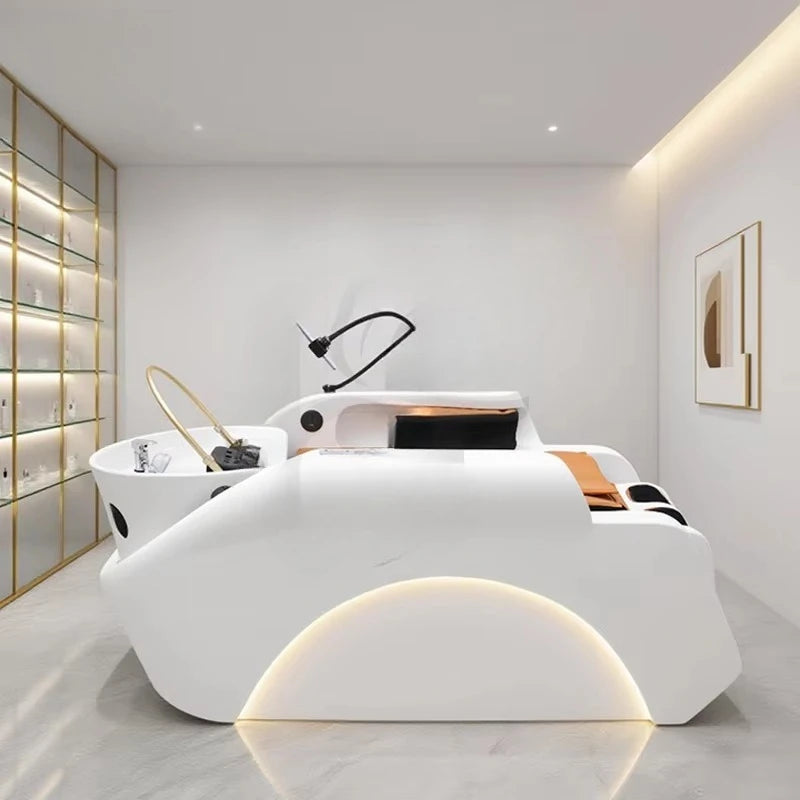 Hair Salon Furniture Lay Down Washing Chair Electric Massage Head Spa Shampoo Bed
