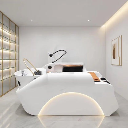 Hair Salon Furniture Lay Down Washing Chair Electric Massage Head Spa Shampoo Bed
