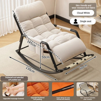 Living Room Reclining Rocking Chair Soft Removable Cushion Lounge Chair with Foldable Footrest Modern Home Office Relaxing Chair