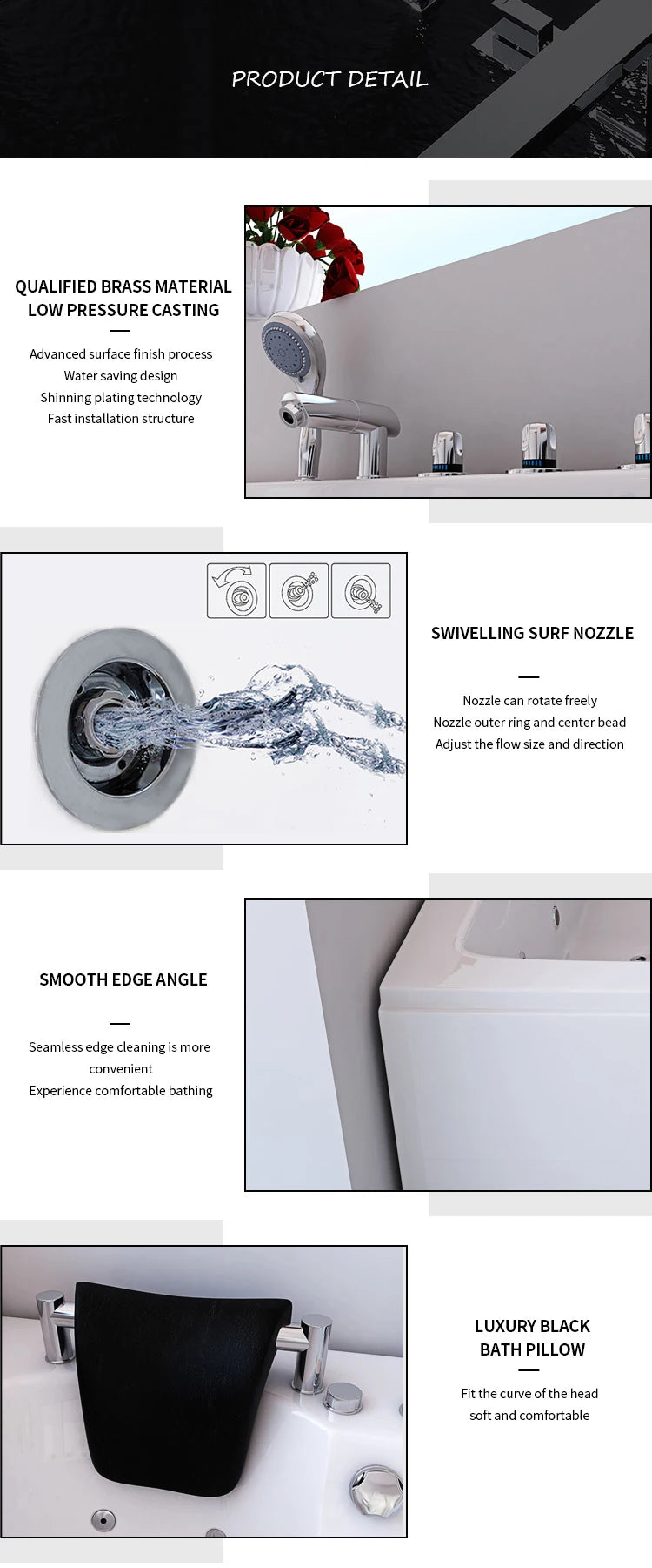 Schwarze Acryl-2-Personen-freistehende Luftstrahl-Massage-Badewanne Whirlpool Intelligente LED-Licht-Spa-Badewanne