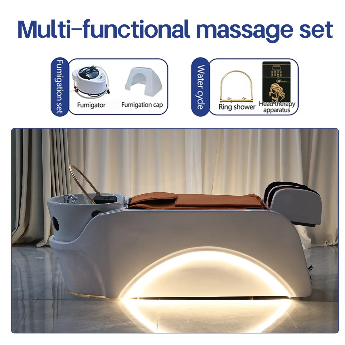 Lieferant von Salonmöbeln Elektrisches Spa-Kopf-Wassertherapie-Shampoobett Haarwasch-Massagestuhl Shampoobetten mit Beckendampfgerät