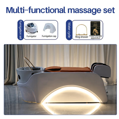 Lieferant von Salonmöbeln Elektrisches Spa-Kopf-Wassertherapie-Shampoobett Haarwasch-Massagestuhl Shampoobetten mit Beckendampfgerät
