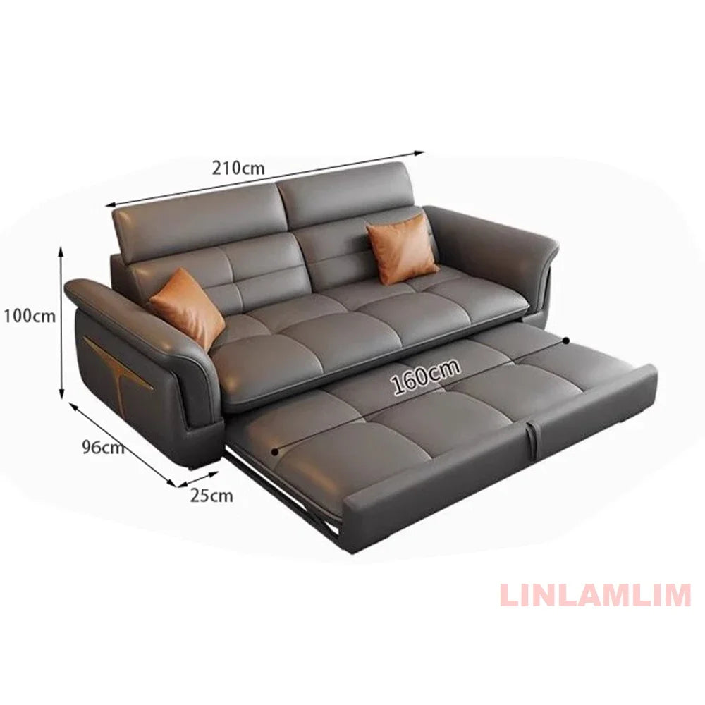 Modernes elektrisches Schlafsofa mit verstellbarer Rückenlehne, L-förmiges, multifunktionales italienisches Echtleder-Sofa