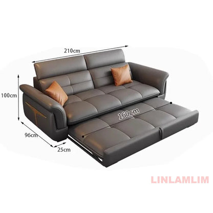 Modernes elektrisches Schlafsofa mit verstellbarer Rückenlehne, L-förmiges, multifunktionales italienisches Echtleder-Sofa