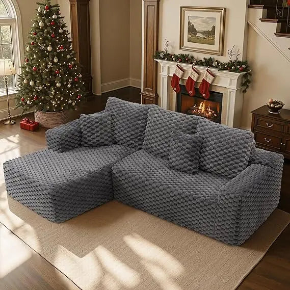 Großes modulares Sektionssofa mit tiefer Sitzfläche und Cordbezug, L-förmige Wolken-Couch für komfortable Entspannung