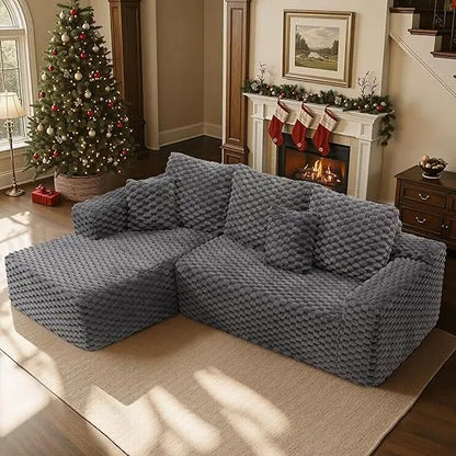 Großes modulares Sektionssofa mit tiefer Sitzfläche und Cordbezug, L-förmige Wolken-Couch für komfortable Entspannung