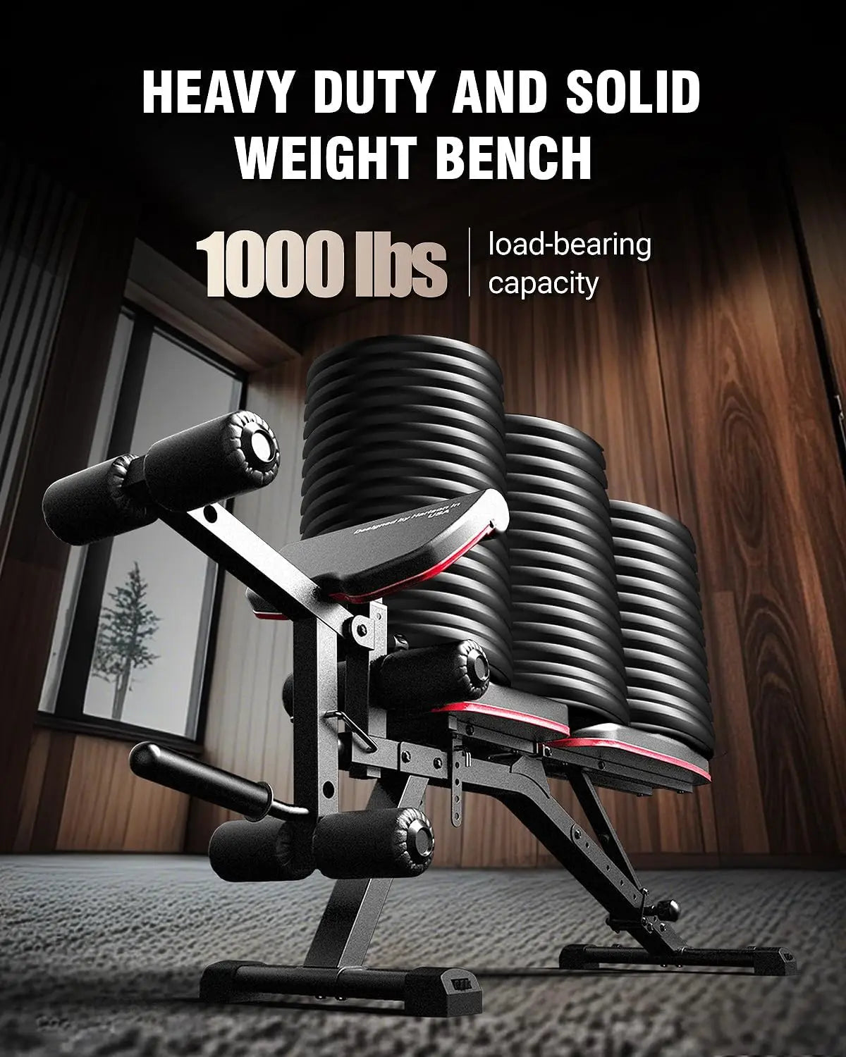 Verstellbare Hantelbank mit Beinpresse und Curlpult, Trainingsbank für Krafttraining im Home-Gym