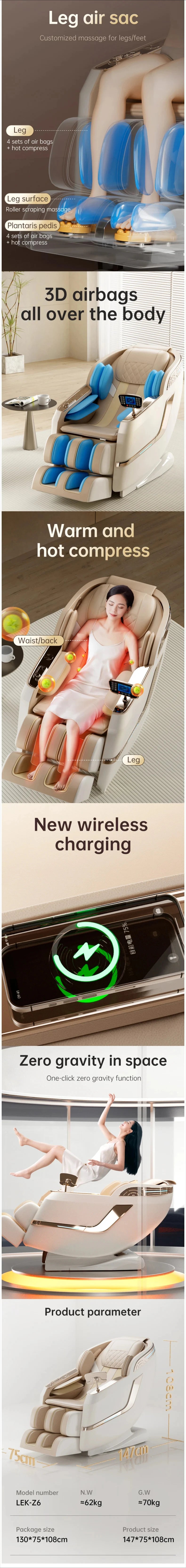 Massagesessel Luxusdesign SL Dual Track Touch Voice Armlehnen Drei Steuerungsmethoden Kabelloses Laden