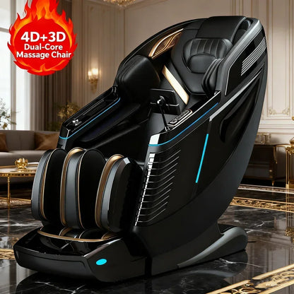 4D+3D-Massagesessel Ganzkörper-Massagesessel mit Schwerelosigkeitsfunktion, SL-Track, Shiatsu-Massage, Bodyscan, Fußrollen, Dehnfunktion, Heizfunktion