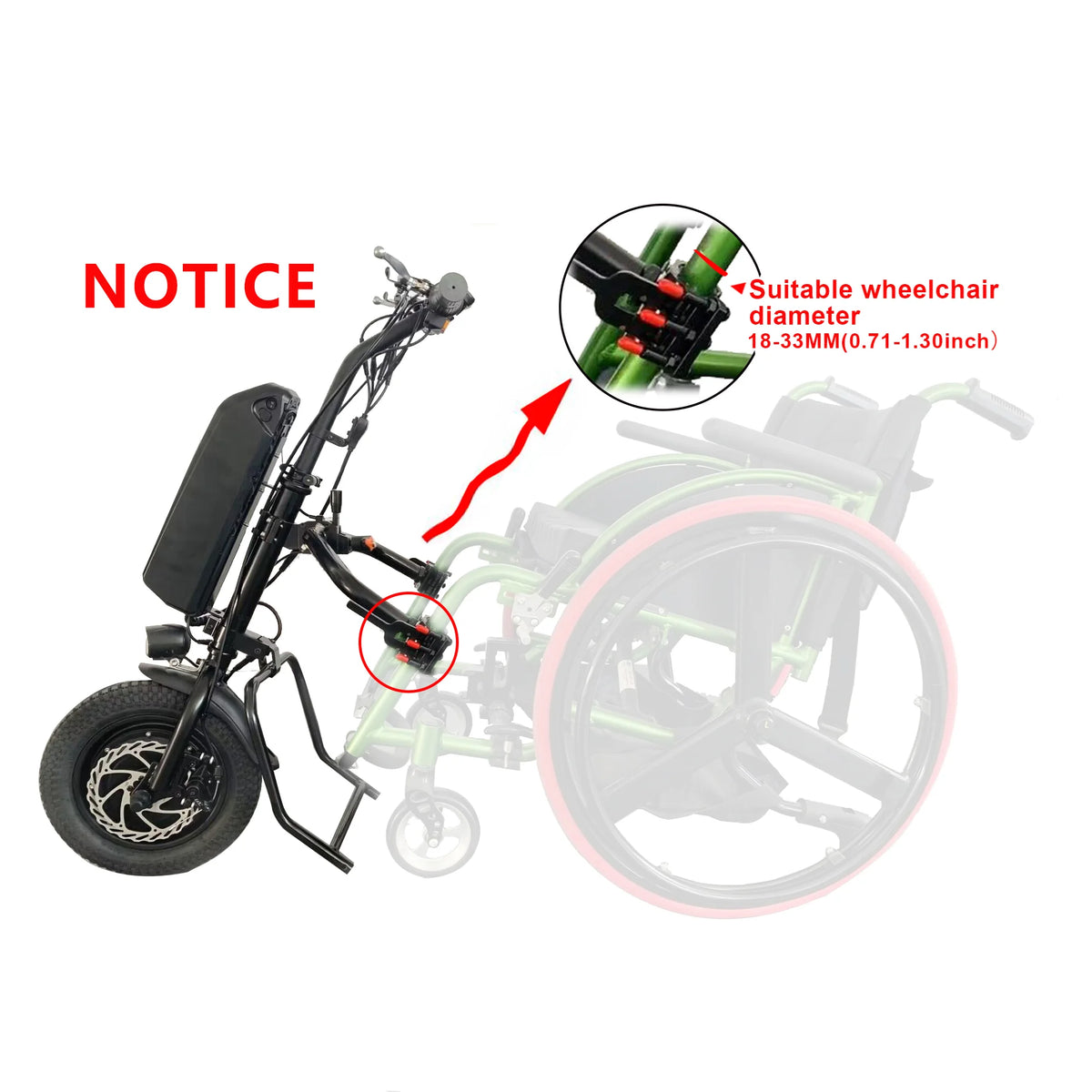 Elesmart Kit de conversion de tracteur de moto électrique 12 pouces 36V 250/350/500W fixation de fauteuil roulant pour aide aux personnes handicapées