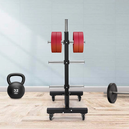 Gym at Home Fitness Barbell Storage Rack Metal Steel Weight Plate Rack W Wheels