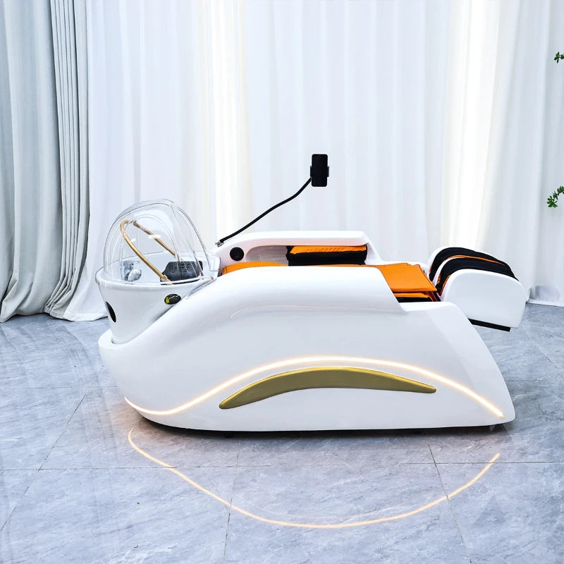 Barber Shop Lounge Shampoo Chair Bed Ear Picking Equipment Sink Shampoo Chair Comfort PU Leather Furniture Shampooing Lit MHXFY