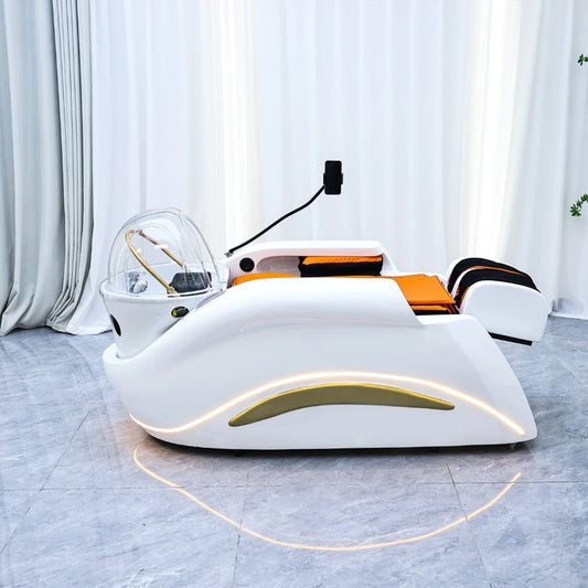 Barber Shop Lounge Shampoo Stuhl Bett Ohrenschmalz-Entfernungsgerät Waschbecken Shampoo Stuhl Komfort PU Leder Möbel Shampoonierliege MHXFY