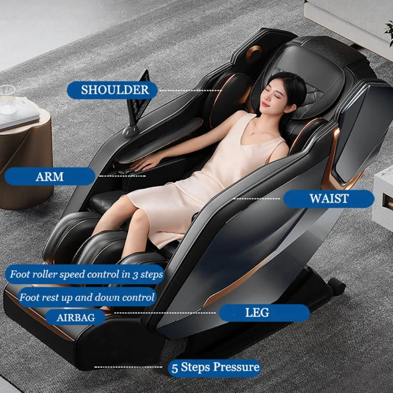 Gravity Shiatsu Massagesessel SL-Track Relaxsessel mit Airbag Lautsprecher LCD-Bildschirm Fernbedienung Sprachsteuerung Rücken-/Beinheizung