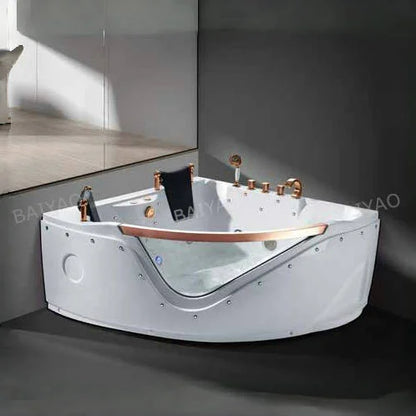 Premium Triangular Acrylic 2-Person Massage Bathtub With Enhanced Hydrotherapy Jets And Chromotherapy Lighting