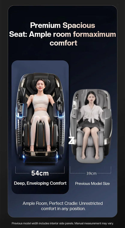 4D+3D-Massagesessel Ganzkörper-Massagesessel mit Schwerelosigkeitsfunktion, SL-Track, Shiatsu-Massage, Bodyscan, Fußrollen, Dehnfunktion, Heizfunktion