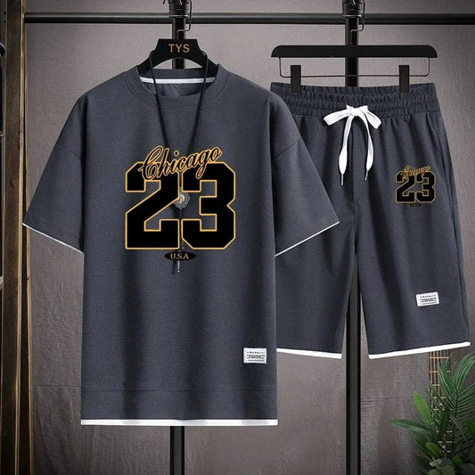 Men's Summer Korean Fashion Sportswear Set – Printed T-Shirt