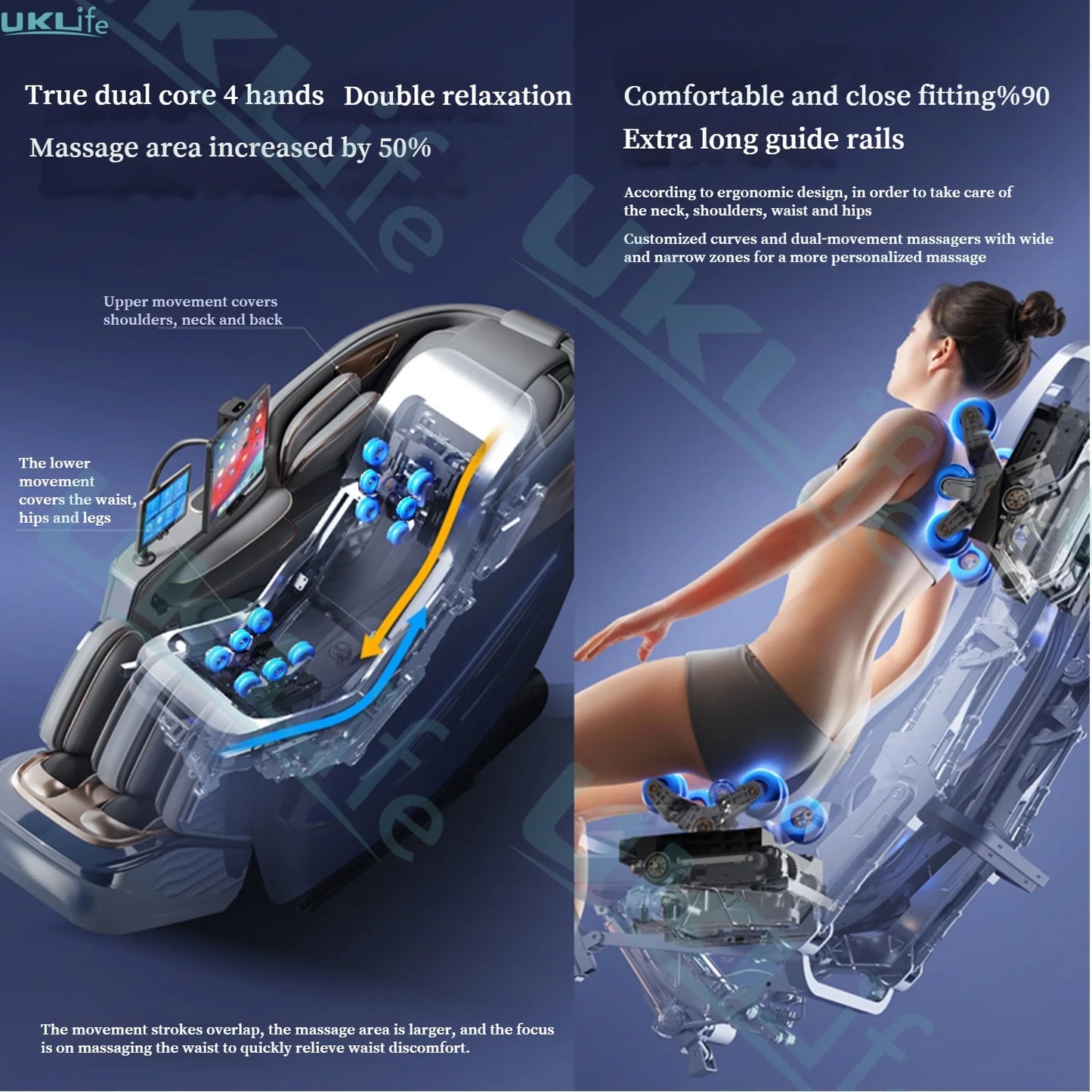 Dual Core 6D Massagesessel mit SL-Schiene, Heizschal, Thai-Stretch & KI-Sprachsteuerung – Ganzkörper-Schwerelosigkeitsliege