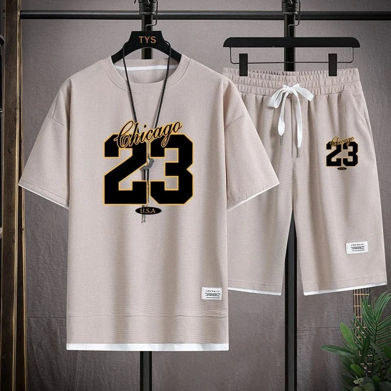 Men's Summer Korean Fashion Sportswear Set – Printed T-Shirt