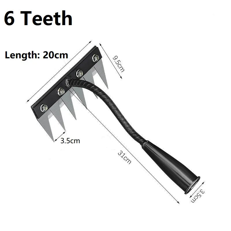 Râteau de désherbage de jardin à 8/7/6/5 dents, houe de jardinage en métal robuste, outil agricole pour le jardinage, désherbage, ameublissement du sol